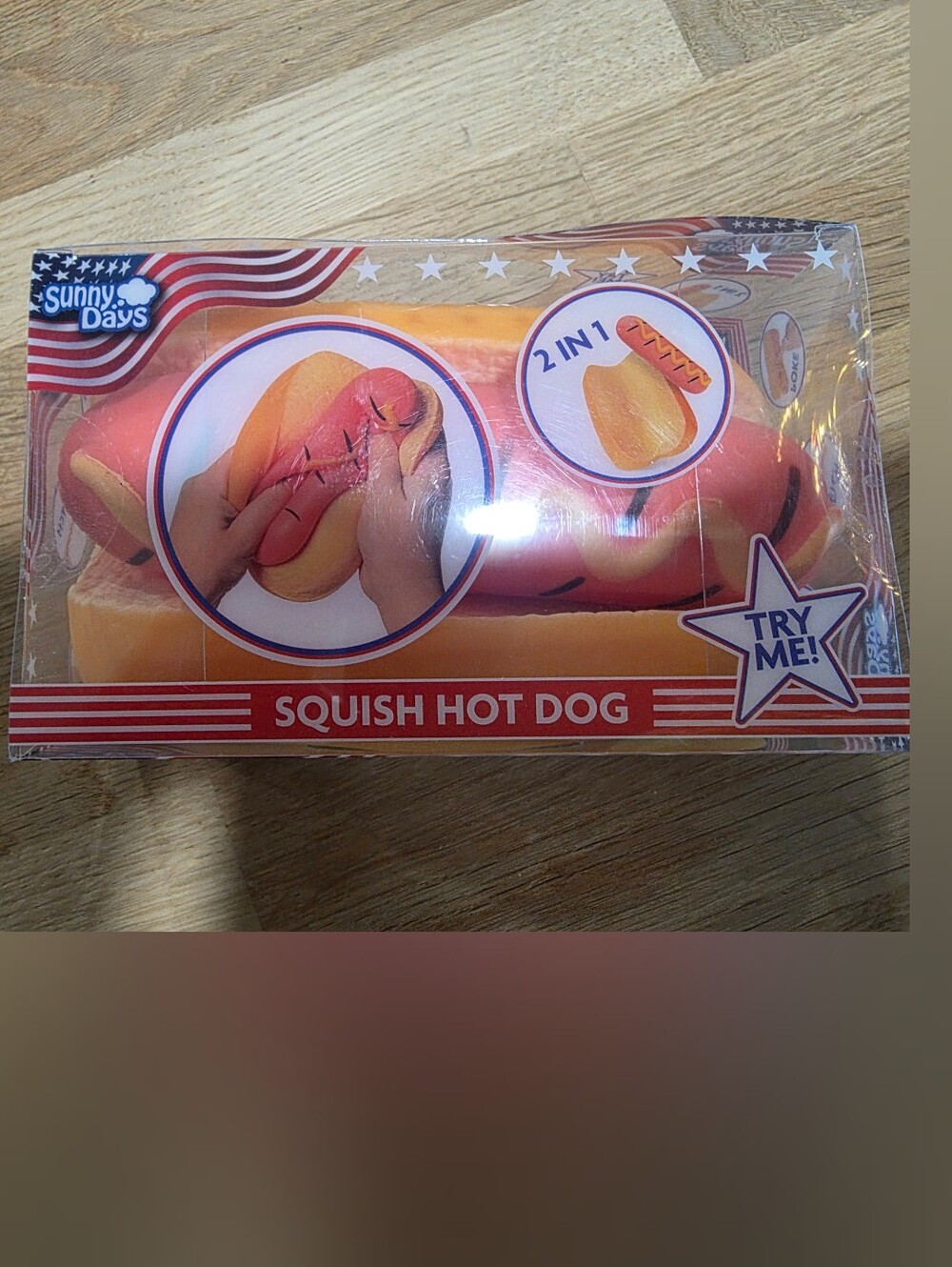 Sunny Days Squish Hot Dog Stress Toy - Pink & Yellow Squishy NWT